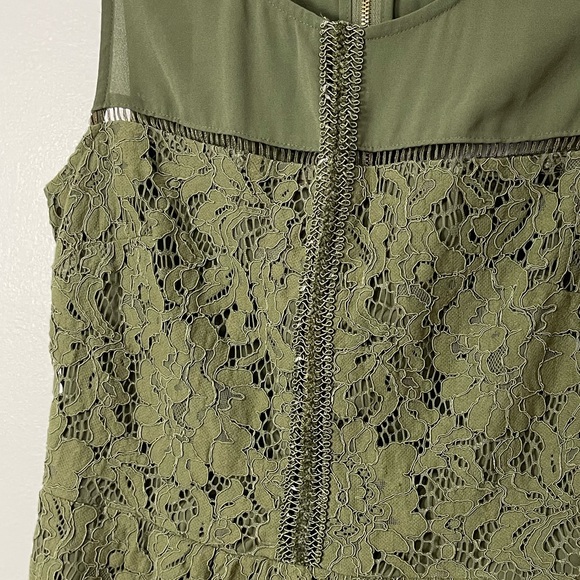 Maison Jules Fit &Flare Lace Sleeveless Eyelashes Hem Line  Burnt Olive Green 0 - Picture 10 of 11